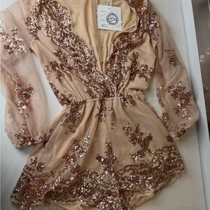 Reverse Nude and Bronze Sequin Jumpsuit
